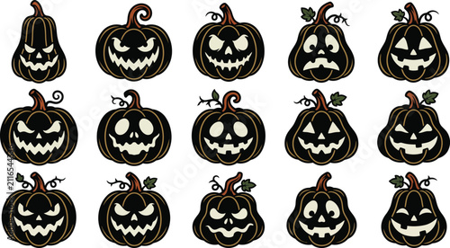 Quadro su tela A collection of scary jack o lantern silhouettes that could be used as colorful