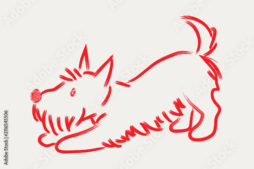 Hand Drawn Playful Scottish Terrier Dog Doodle Illustration, Cute Puppy Outline Vector