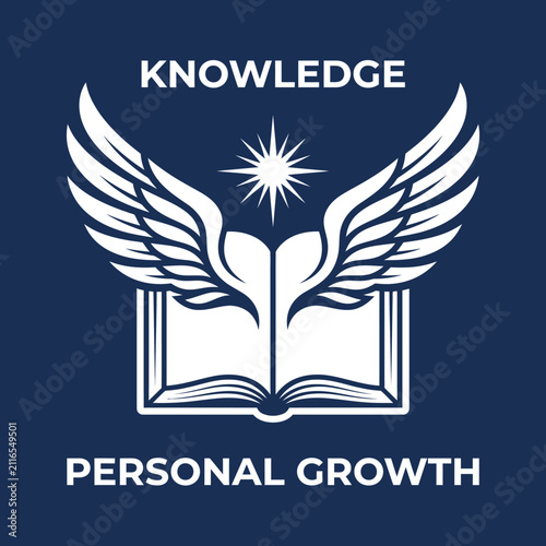 Knowledge And Personal Growth Symbolizing Enlightenment And Education Open Book Wings Starburst