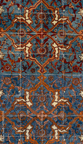 Islamic ceramic tile mosaic with floral arabesque pattern, mosque interior, Qatar