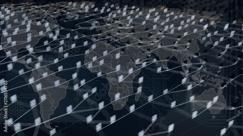 Single silhouette glowing up walking line, spawning nodes and expanding mesh showing global network