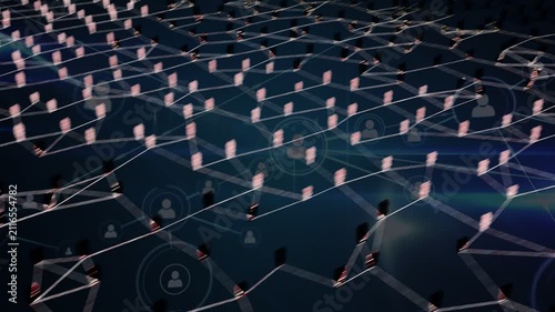 Central silhouette lighting up, sending lines and linking human nodes, visualizing network growth