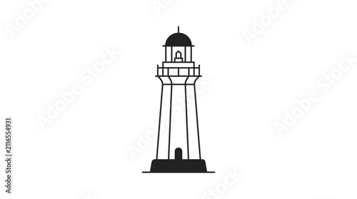 Black and white coastal lighthouse tower icon.