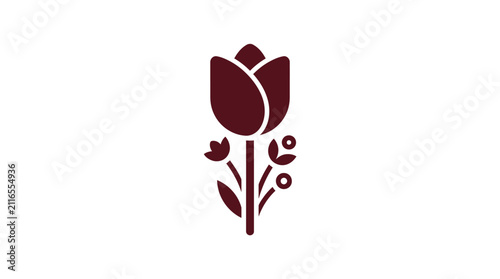 Decorative dark red tulip flower design with dots.