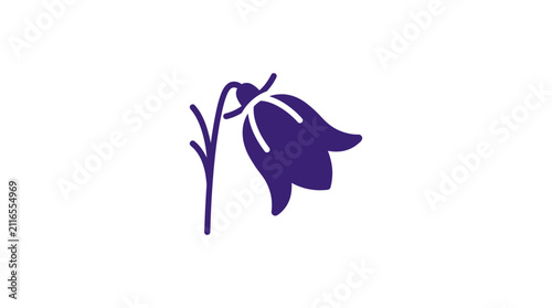 Purple bellflower sprig on white background.