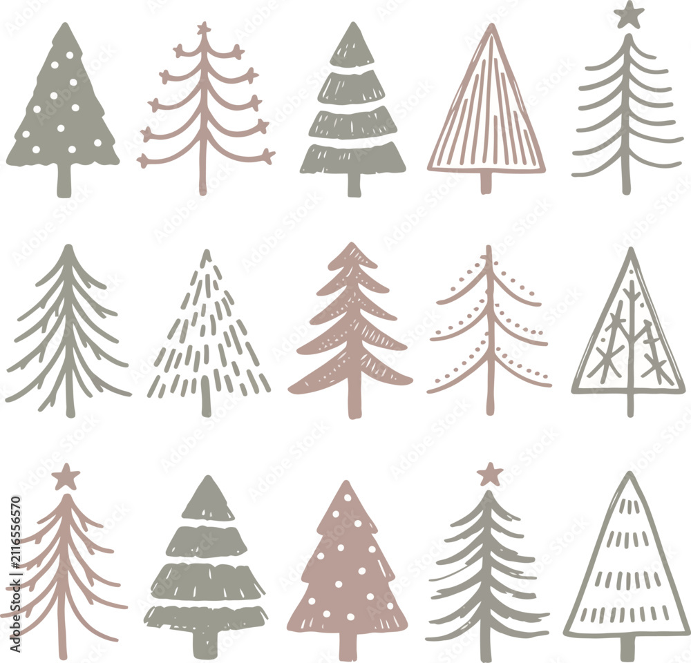 Obraz premium Variety of stylized Christmas trees icon set
