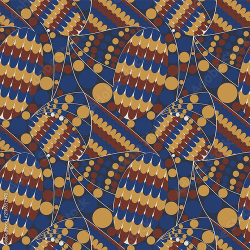 Seamless pattern with circles and palmettes