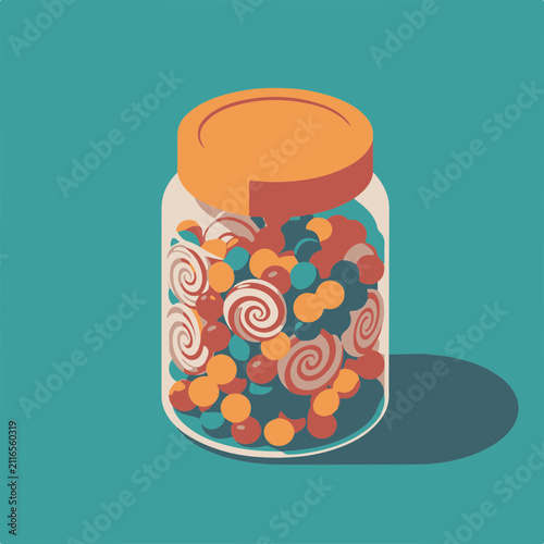 Isometric Candy Jar Icon with Vibrant Colors