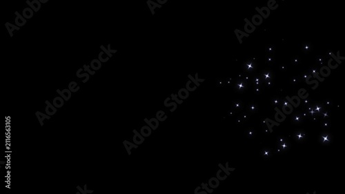 White glitter particle burst, sparkling star explosion, magical fairy dust trail overlay on black screen background, seamless 4k motion graphics, premium visual effects asset