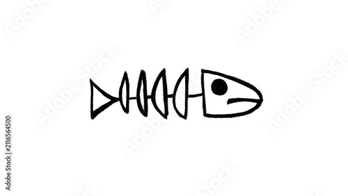 Photography Cartoon Fish Skeleton Doodle Brush Stroke on White Background