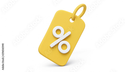A yellow price tag with a percentage symbol representing a retail discount offer.