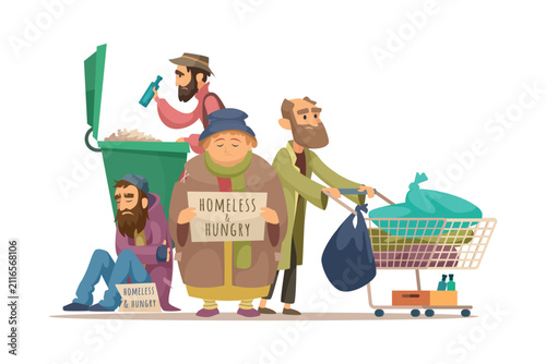 фотографія Homeless men holding cardboard signs vector illustration