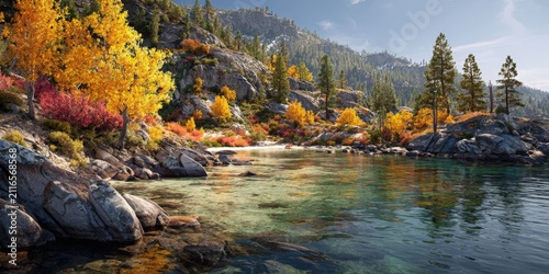 Lake Tahoe Autumn Foliage in Sierra Nevada Mountains near Truckee