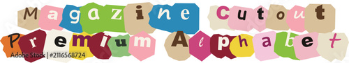 Fotografía Colorful magazine cutout alphabet vector letters on torn paper pieces, ransom no
