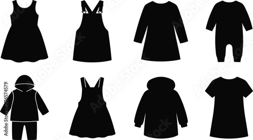 Foto Kids and Baby Clothing Silhouette Icon Set Featuring Sundress, Overall Dress, On