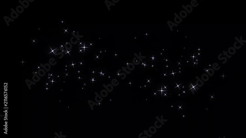 White glitter star trail overlay, sparkling fairy dust animation, glowing particle burst, black background, seamless 4k loop, cinematic motion graphics visual effects