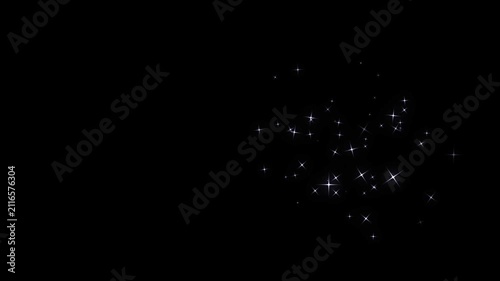 White glitter sparkle trail animation, glowing fairy dust particles, twinkling starburst overlay, black screen background, seamless 4k loop, motion graphics visual effects