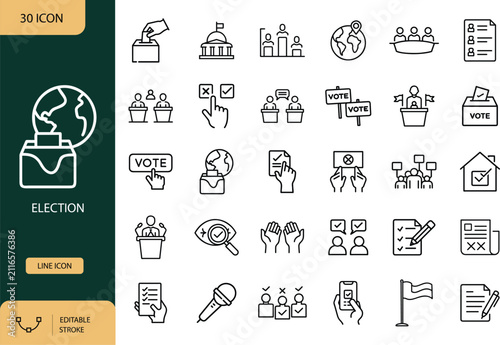 Election and Voting Line Icons Set, Political Campaign and Democracy Government Outline Symbols, Vector Illustration.