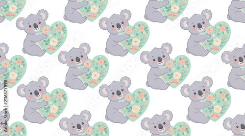 Canvas Print Cute koala with floral heart pattern