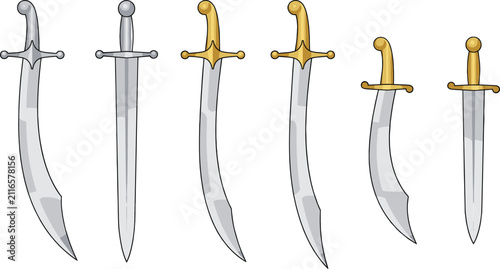 Foto Curved Scimitar and Dagger Vector Icon Set with Medieval Fantasy Blade Collectio