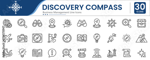 Bild auf Leinwand Set of 30 outline icons related to discovery compass