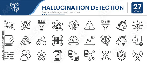 Foto Set of 27 outline icons related to hallucination detection