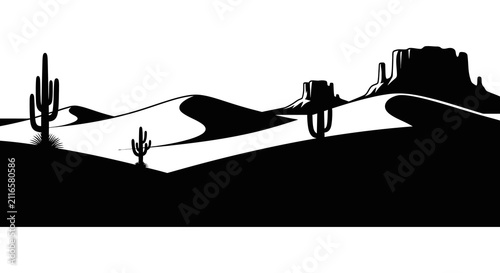 Obraz na płótnie Desert Landscape With Cactus And Rock Formations Silhouette