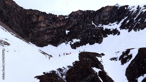 Cinematic Drone View of Roopkund Lake, Snowy Himalayas and Alpine Meadows, Uttarakhand