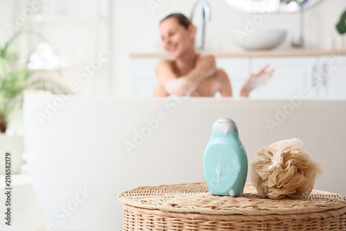 Shower gel bottle and loofa...