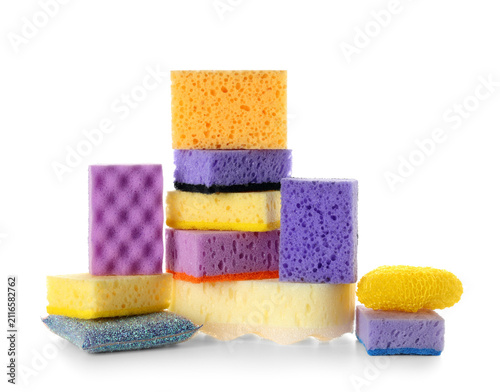 Stack of colorful cleaning ...
