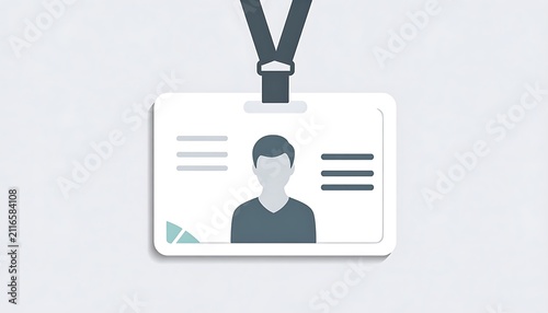 Identification card or access badge with lanyard, simple flat design for personal data, employee verification