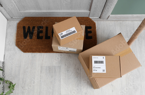 Cardboard delivery boxes on...