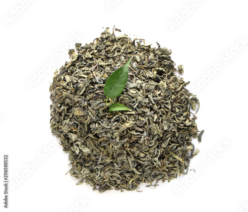 Pile of dried green tea lea...