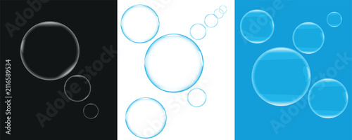 Bubbles in varying sizes and colors vector illustration with black white and blue backgrounds