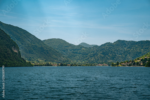 Obraz na płótnie View across Lago di Idro towards Idro in the Valli Giudicarie northern Italy ide