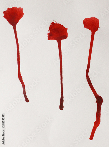 Collection of three hand-painted red watercolor floral brush strokes with long organic stems and expressive abstract flower shapes. Created with rich watercolor textures.