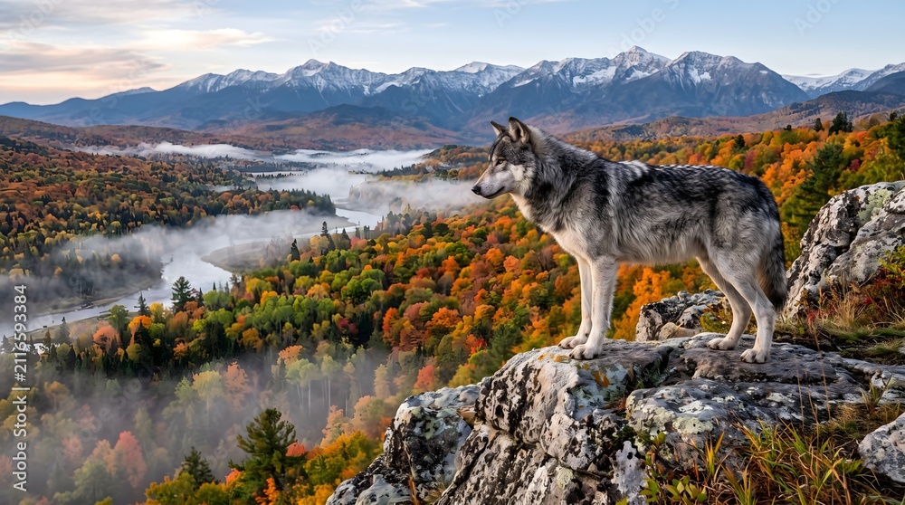 Fototapeta premium Wolf Watching the Autumn Valley