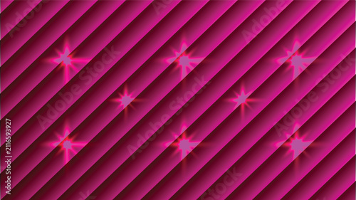 Deep Magenta Diagonal Stripes Abstract Texture with Neon Glowing Stars