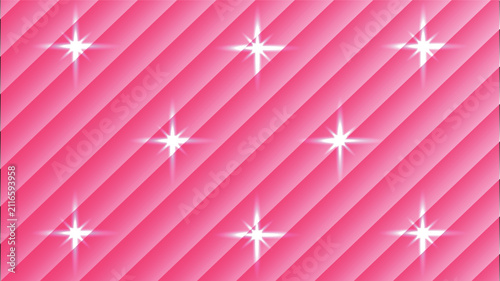 Vibrant Soft Pink Diagonal Stripes Abstract Background with Sparkling Stars