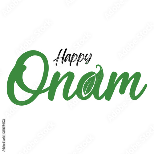 Happy Onam Typography with Banana Leaf Vector Illustration