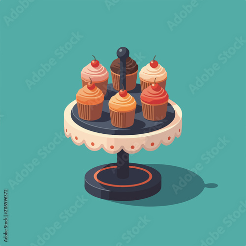 Vibrant Isometric Cupcake Stand Icon