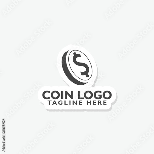 Coin logo sticker isolated on gray background