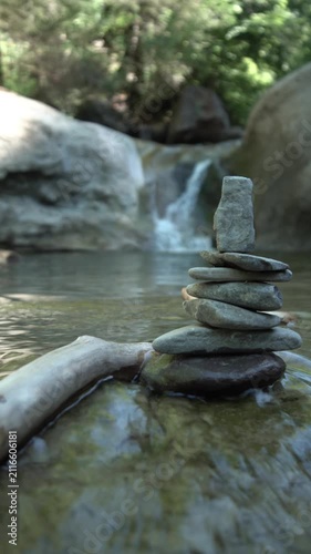 Zen Stone Tower by Fresh Water Spring - Relaxing Nature 4K 30fps 100MBit vertical Video
