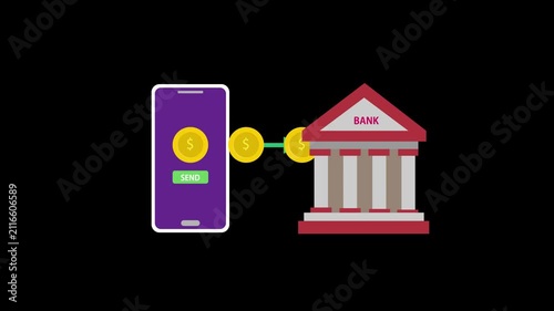 4k Mobile to Bank Money Transfer Animation with black background