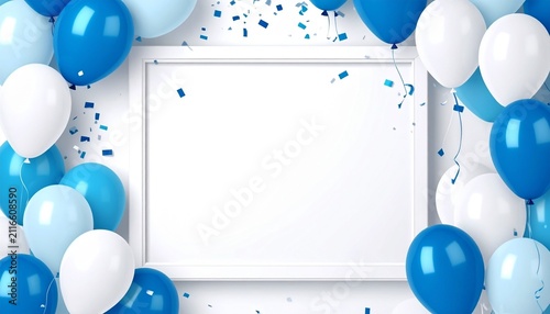 A festive arrangement featuring a white frame surrounded by a vibrant mix of blue and whiet