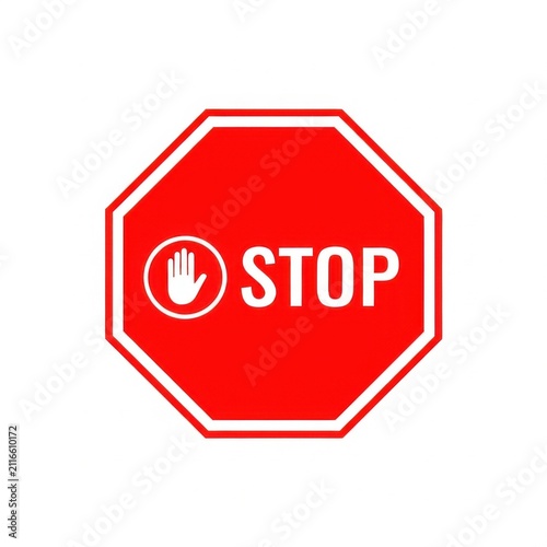 Red Octagon Stop Sign Graphic With Hand Symbol And Text