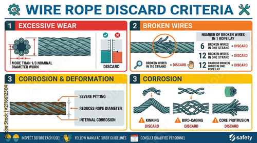 Fotografía Industrial Safety Infographic for Wire Rope Inspection and Discard Criteria Guid