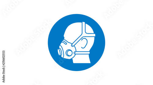 Mandatory respiratory protective equipment safety sign icon on blue circle