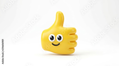 Cute yellow thumbs up emoji with happy face and big eyes
