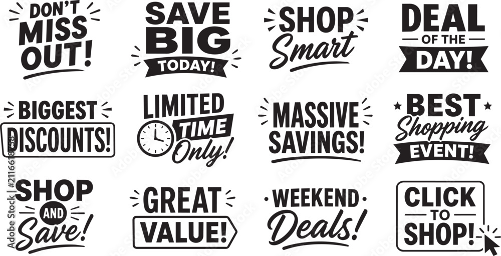 Obraz premium Sales Promotion Badges and Shopping Marketing Typography Set